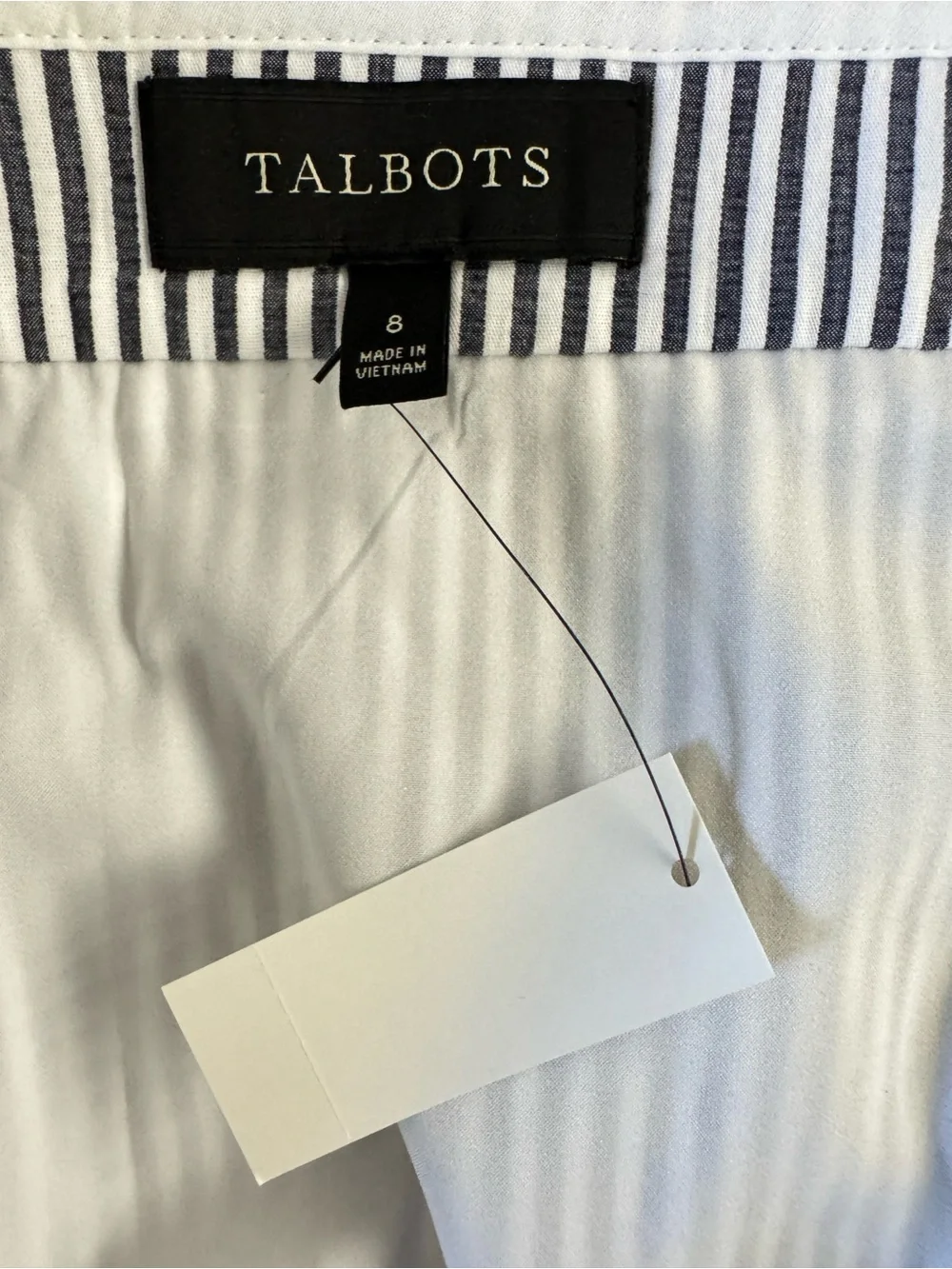 TALBOTS Skirt Size 8P Navy White Stripe Cotton Classic A-Line Lined Seersucker